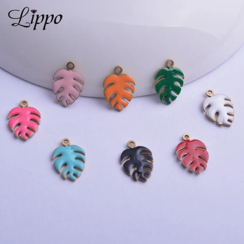30pcs 9*13mm Both Faced Enamel Monstera Charms Copper Plant Leaf Pendant Diy Jewelry Making | Украшения и аксессуары