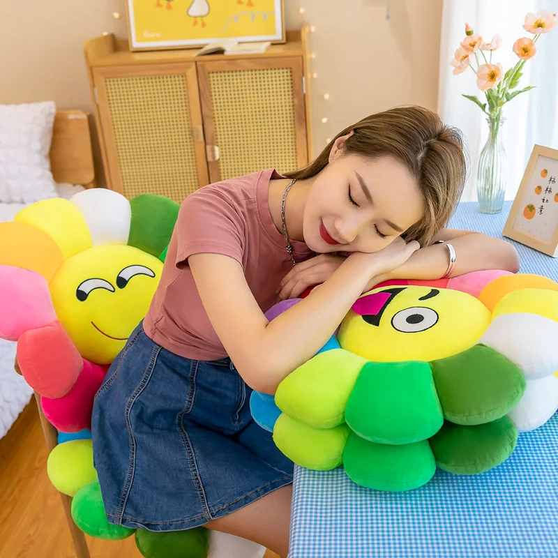 Cute Sunflower Pillow Plush Soft Pillow Seat Cushion Baby Kids Floor Play Mat Chair Cushion Sofa For Home Car Decor Pillow Gifts