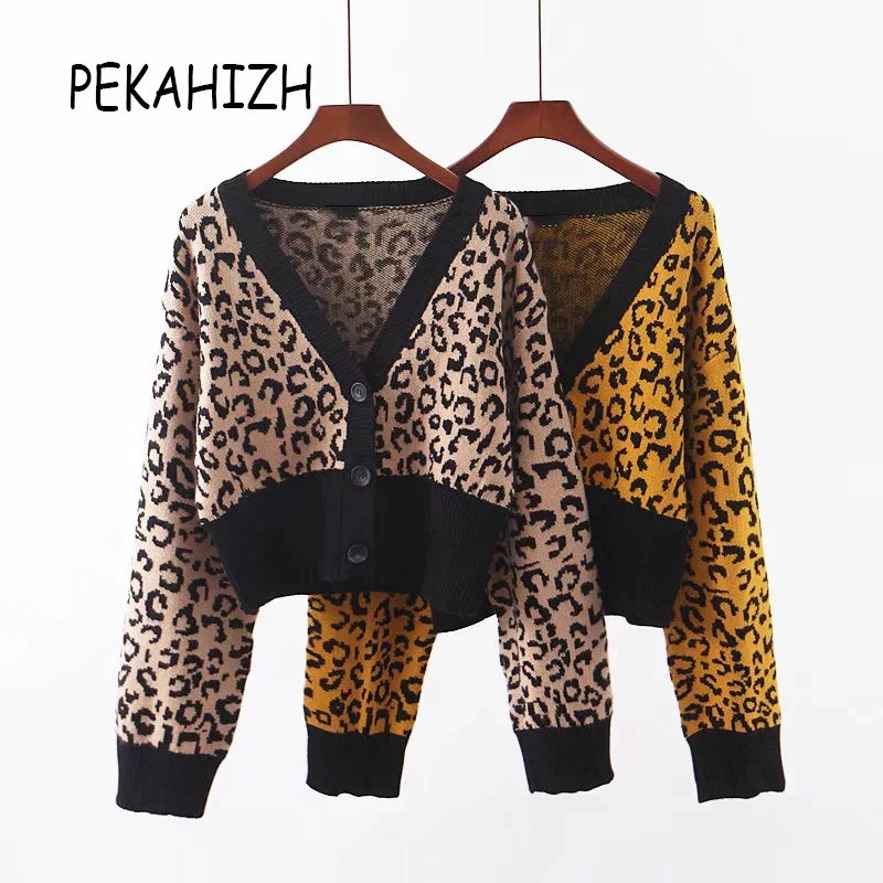 Autumn women leopard sweaters coat Cardigan Women'S Long Sleeve yellow Sweaters casual sweater winter jumper tops 2019 |