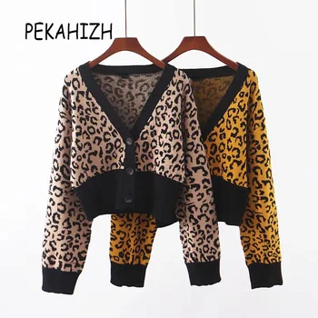 

Autumn women leopard sweaters coat women Cardigan Women'S Long Sleeve yellow Sweaters casual sweater winter jumper tops 2019