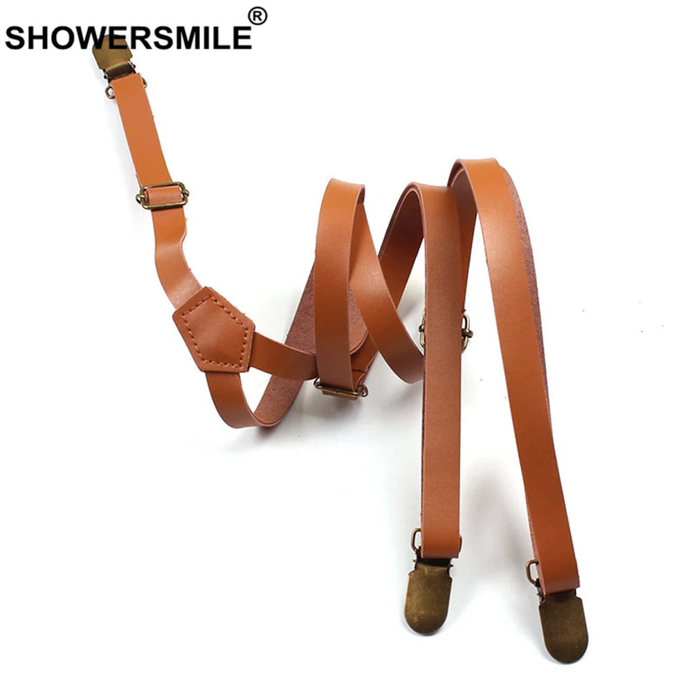 SHOWERSMILE кожаные подтяжки женские коричневые регулируемые для брюк элегантные в