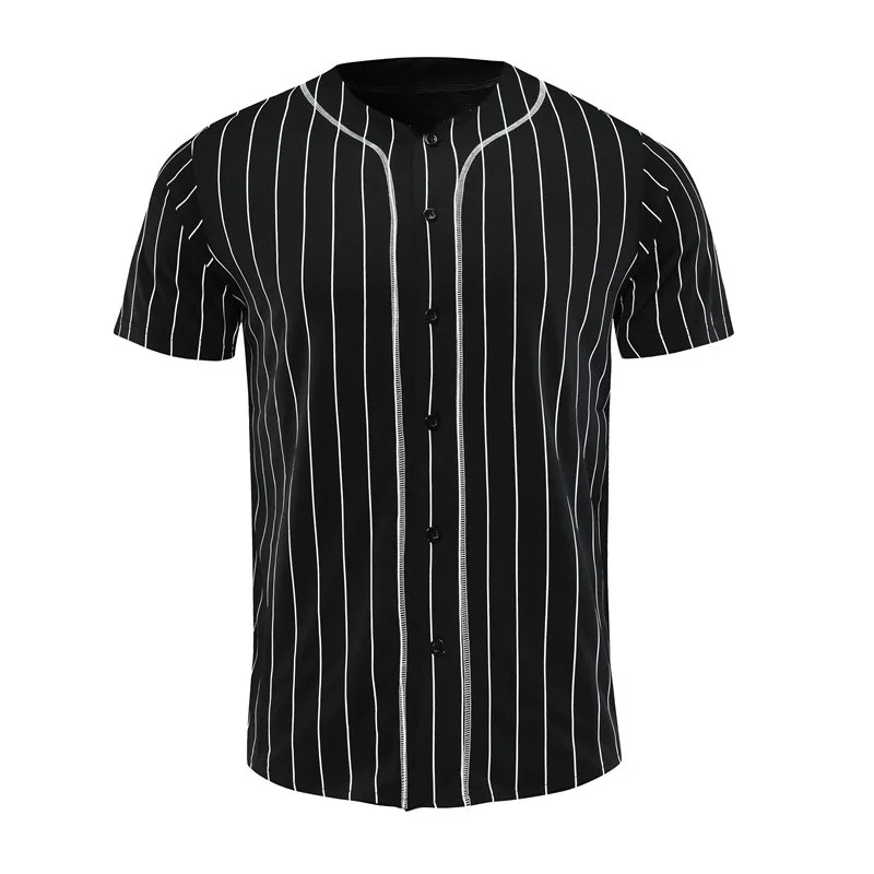 Дизайн бейсбольная Джерси мужская полосатая с коротким рукавом Уличная Хип-хоп бейсбольная топы рубашки кардиган на пуговицах черная белая спортивная рубашка - Цвет: Черный