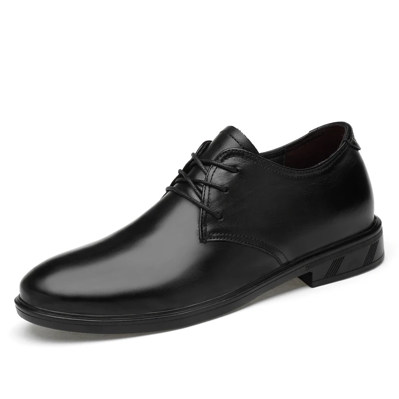 Обувь из натуральной кожи; Мужская деловая обувь модная обувь, увеличивающая рост; обувь мужские ботинки Оксфорд Кожаные модельные туфли Для мужчин Туфли без каблуков Бизнес - Цвет: Black Glossy