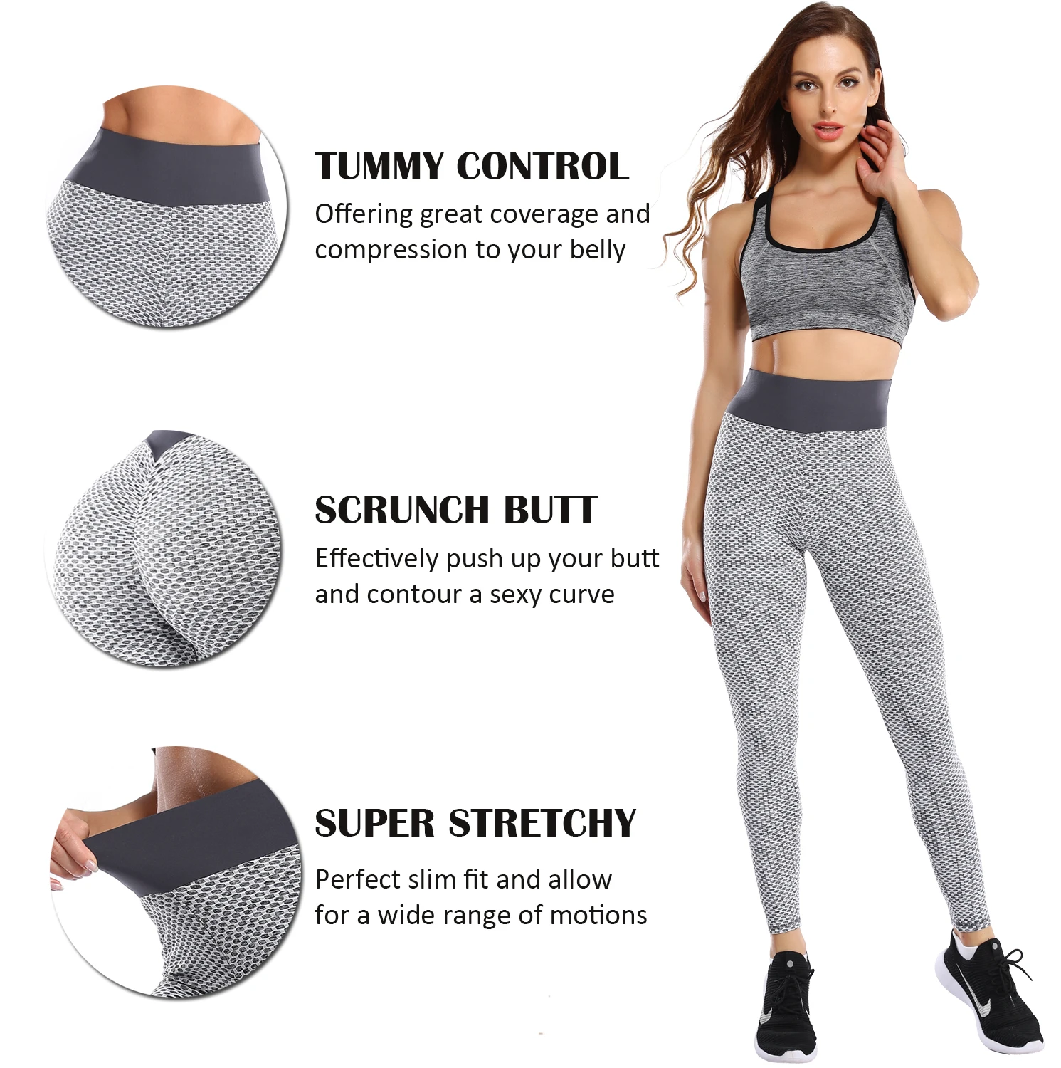 Women's High Waist Yoga Pants Tummy Control Leggings Slimming Ruched Butt  Lifting Leggins Black Stretchy Textured Workout Tights - Yoga Pants -  AliExpress