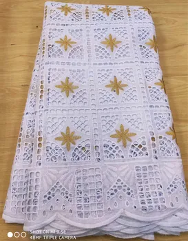 

swiss voile lace white+gold african lace fabric high quality 5yards embroidery cotton fabric swiss lace fabric for dress JC-A26