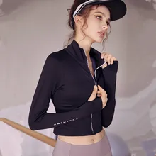 CretKoav куртка для бега Женская Спортивная одежда на молнии с длинным рукавом и надписью Высококачественная облегающая быстросохнущая короткая стильная куртка для фитнеса