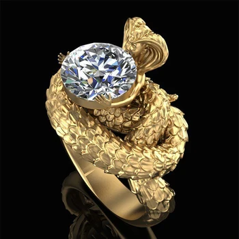 

Huitan Cobra Snake King Design Hyperbole Shape Women Ring Zircon Ancient Legend Of The Head Snake Luxury Gold Color Punk Jewelry