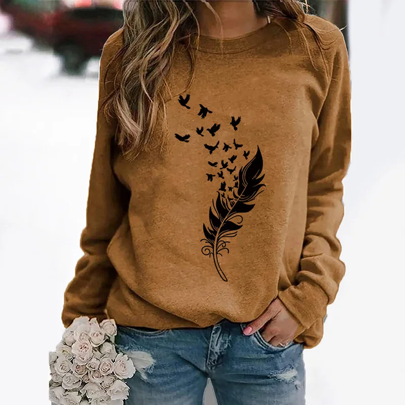 Women Oversize S-3XL Fashion Winter Womens Casual Long Sleeve Tops Ladies Print Sweatshirt high quality materials