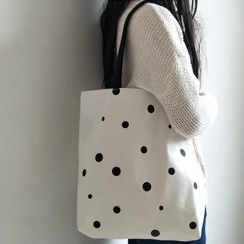 

2019 Korean Simple Women Handbags Cloth Canvas Tote Bag wave point Grapefruit Cute Girl Casual Eco Reusable Shopping Tote