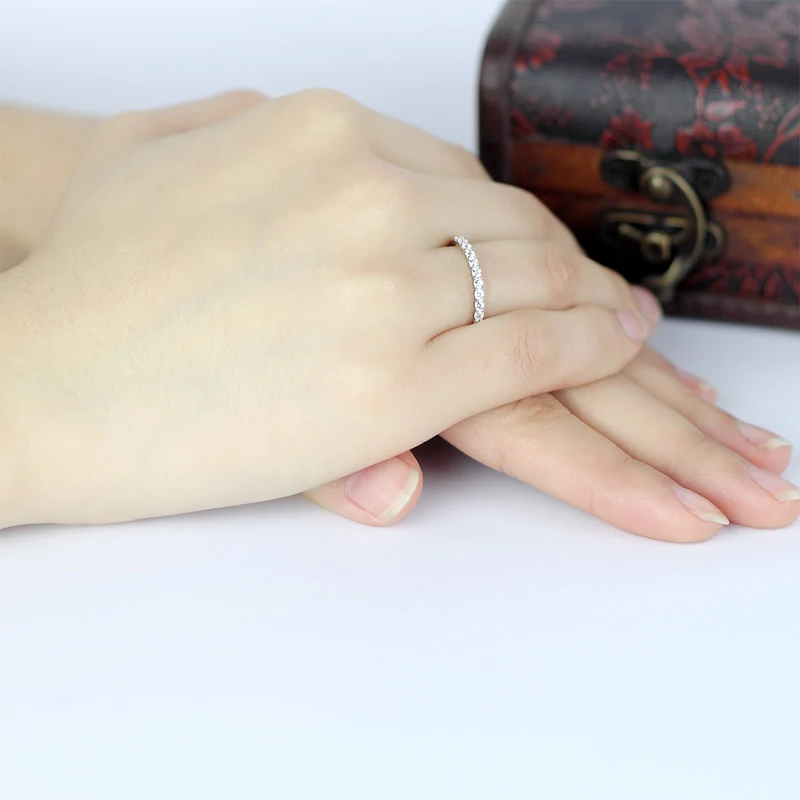AINUOSHI, классическое кольцо, наполовину вечность, 14 K, однотонное, белое/желтое золото, сверление, Sona, имитация бриллианта, обручальное кольцо
