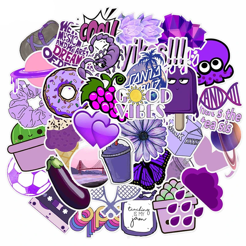 

10/30/50PCS small purple fresh cartoon grape doughnut doodle computer water cup waterproof decorative stickers wholesale