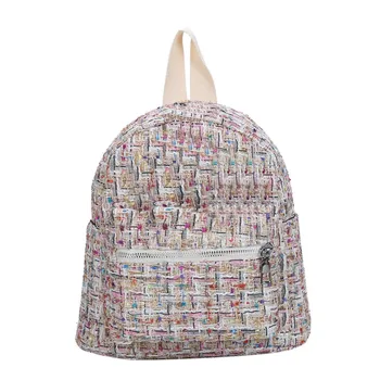 

Mochila Fashion Women's Outdoor Simple Zipper Contrast Color Wool Backpack Travel Bag рюкзак женский