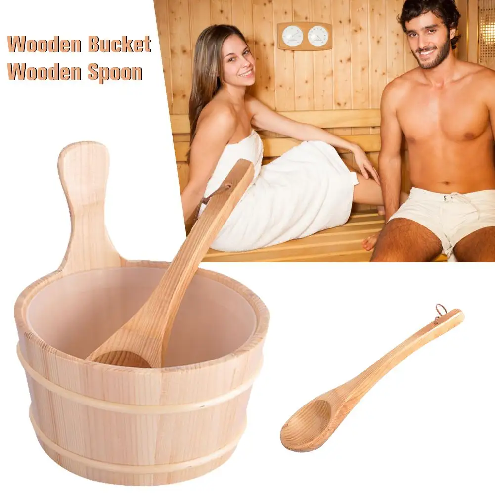 

Sauna Wooden Bucket And Ladle Kit Steaming Bathroom Equipment Accessories 4L