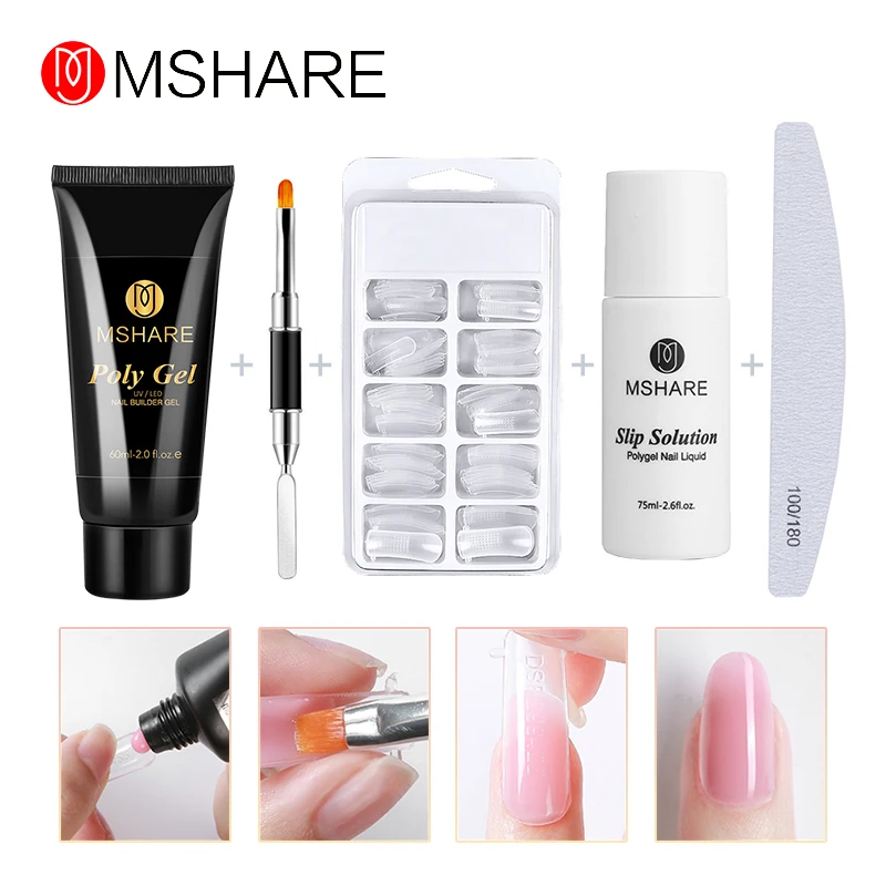 Mshare Poli Unhas Extensão Camuflagem Gel Conjunto Kits 5 Peças Rosa Branco Claro Construção Rápida uv Led Construtor 2 Gel para unhas