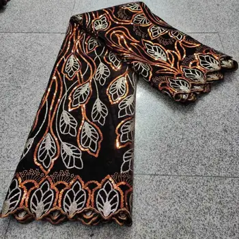 

Hot african lace fabric high quality velvet African French Net Lace Fabric With Sequins Nigerian French Lace For Dress JYU1026