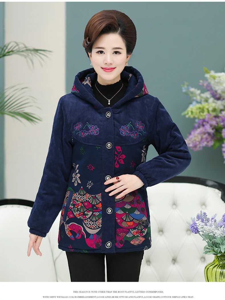 Winter Women Quilted Corduroy Coats Thick Fleece Plush Liner Hooded Jackets Chinese Padded Basic Coat With Hood Padded Outerwear