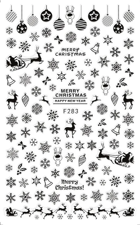 1 лист Рождественская тема наклейки для ногтей милый олень/Снежинка узор для ногтей DIY декоративная наклейка на стену самоклеящаяся - Цвет: F283 Black