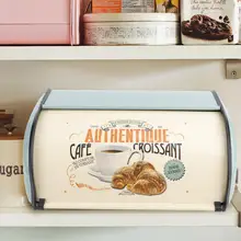 Caja de pan Vintage francés, contenedor de almacenamiento, enrollable, rojo, azul, pequeño, recubierto de polvo, pan, Organizador de aperitivos de hierro para el Organizador de la cocina