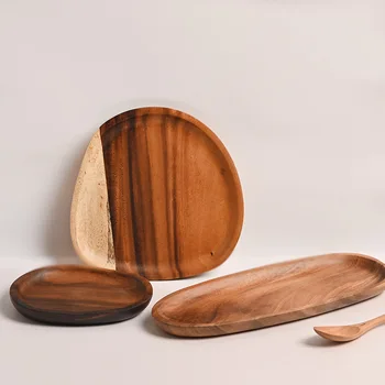 

3PCS/Set Woden Plate Trays Pan Plate Fruit Dishes Saucer Tea Tray Dessert Dinner Bread Wood Plates