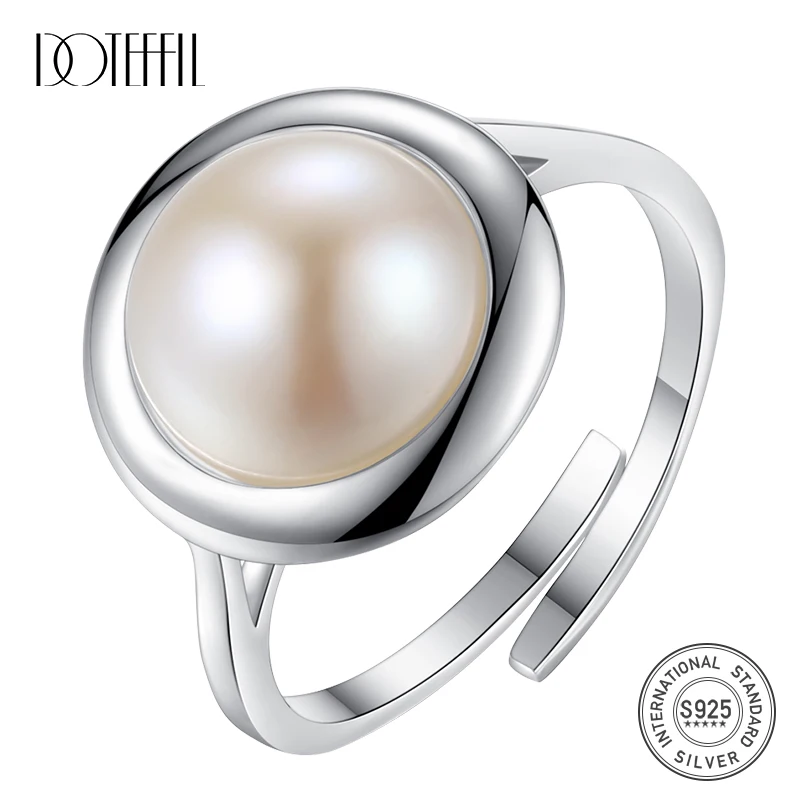 

DOTEFFIL 925 Sterling Silver Pearl Ring Resizable 7 to 8.5 & 10-10.5MM Natural Freshwater Pearls Ring Jewelry Women Party Gift