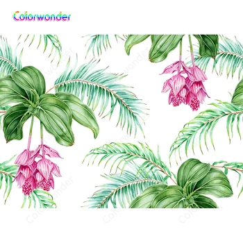 

Colorwonder Photography Cartoon Green Tropical Leaves with Pink Flowers and Fruit White Backgrounds for Baby Shower Photo Studio