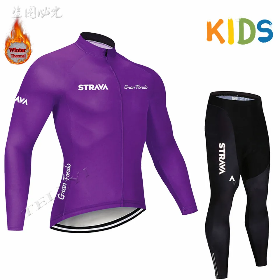 Детская зимняя одежда для велоспорта для мальчиков, детская одежда для велоспорта, Pro STRAVA Team, флисовая одежда для велоспорта с длинным рукавом, комплект для велоспорта
