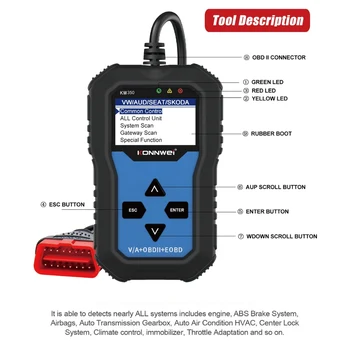 

Car Scanner KONNWEI KW350 for VAG Volkswagen Audi Seat Complete System Car Diagnostic Tool ABS Air Bag Oil Lamp OBD2 Scanner