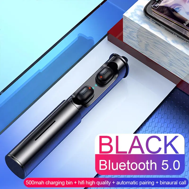 TOMKAS TWS наушники спортивные беспроводные наушники Bluetooth 5,0 беспроводные наушники 4D стерео звук бас гарнитуры с зарядным устройством - Цвет: Black
