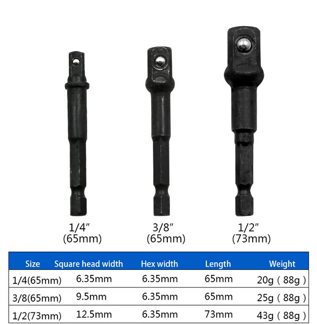 3PC black 73mm 8 шт. Набор торцевых адаптеров, шестигранные сверлильные гайки, силовой хвостовик 1/" 3/8" 1/", соединительная головка, удлиняющие сверла, инструменты - Цвет: 3PC black 73mm