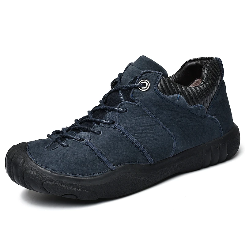 New Genuine Leather Hiking Shoes Men Winter Fur Outdoor Waterproof Trekking Shoes Mens High Quality Hard-Wearing Woodland Shoes