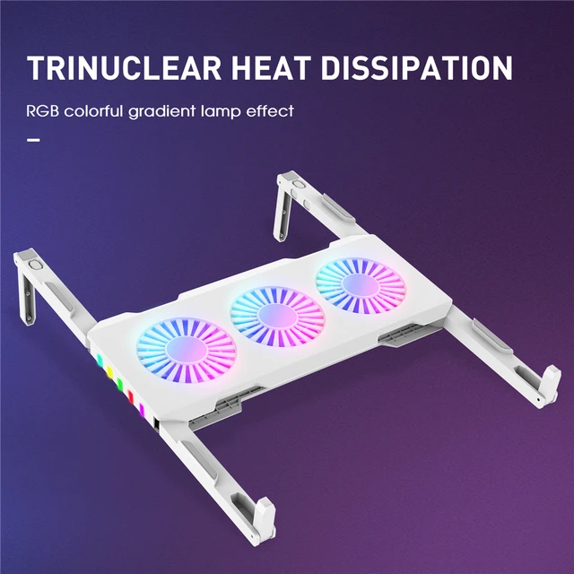 20 PCS Portable Folding Laptop Cooling Pad Stand RGB Notebook Cooler USB C Powered 3 Fans Support Up to 18 Inch Wholesale K1 4