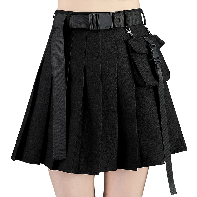 

Fashion High Waist Harajuku Women Skirts Safari Black Short Skirt Womens Streetwear Tooling half-length pleated skirt