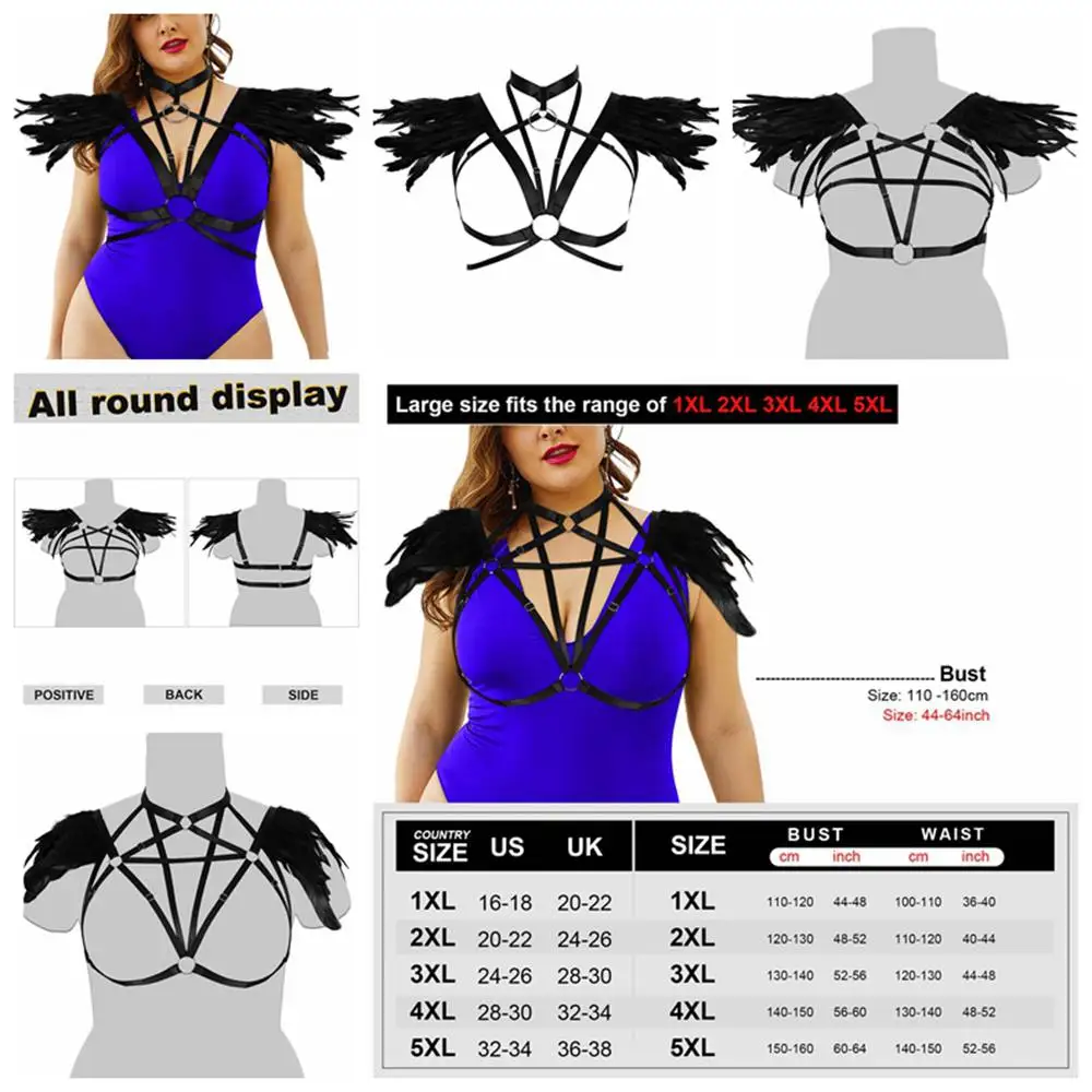 

Natural Feathers Accessories Hollow Chest Bondage Breast Harness Bra Cage Plump Women Plus Size Lingerie Body Erotic Goth Sexy