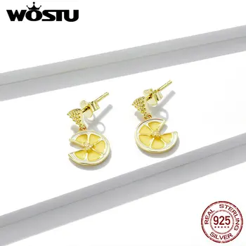 

WOSTU New Authentic 925 Sterling Silver Fresh Lemon Stud Earrings for Women Enamel process Silver Women Jewelry DAE435