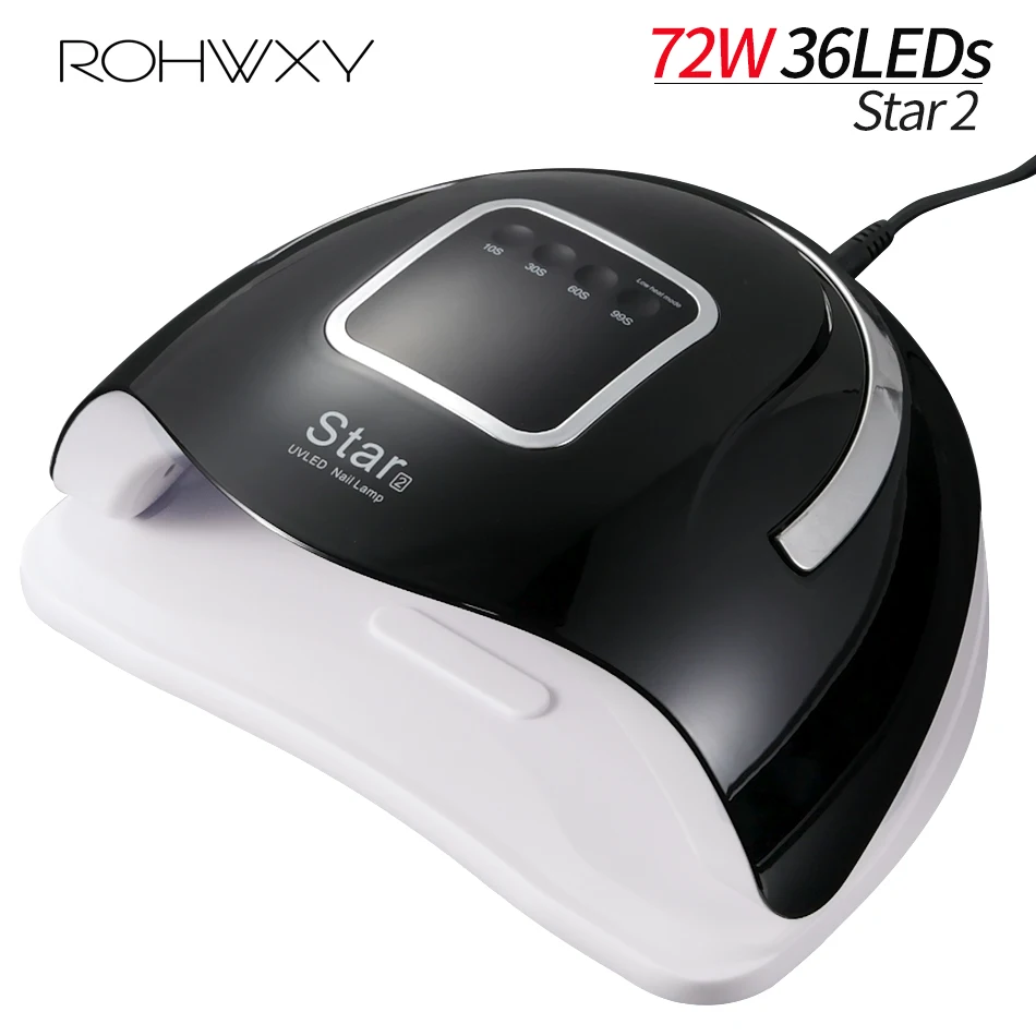 ROHWXY Star2 72 Вт сушилка для лака для ногтей УФ светодиодный гель-лампа ледяная лампа для сушки всех гель-лаков для маникюра с инструментом для использования DIY дизайн - Цвет: Star2 72W Black