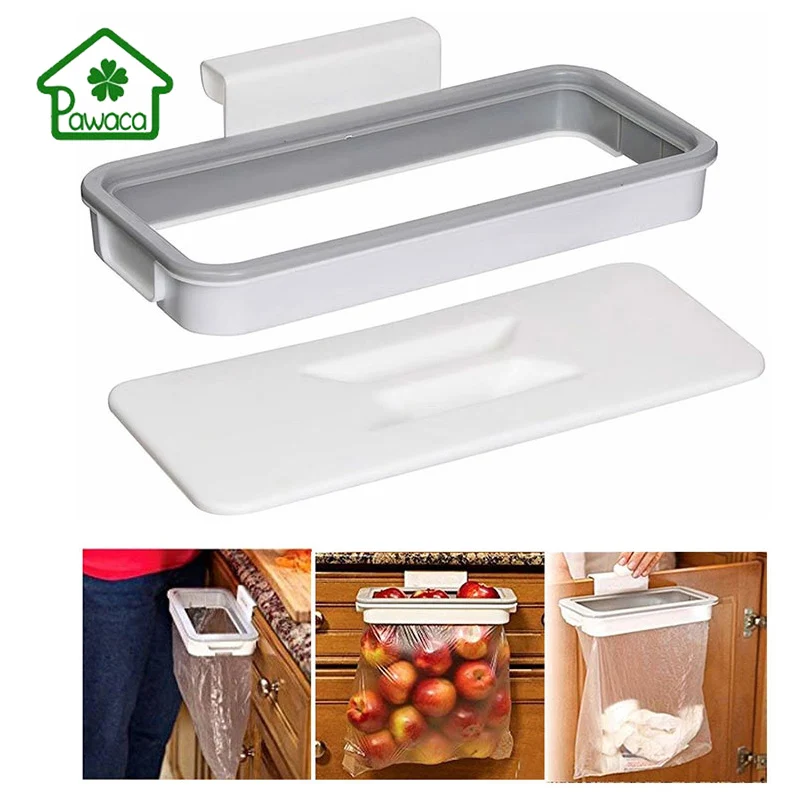 

Pawaca Kitchen Garbage Rack Square Reusable Trash Bag Holder Cupboard Door Back Cabinet Hanging Trash Rack Storage Bag Tools