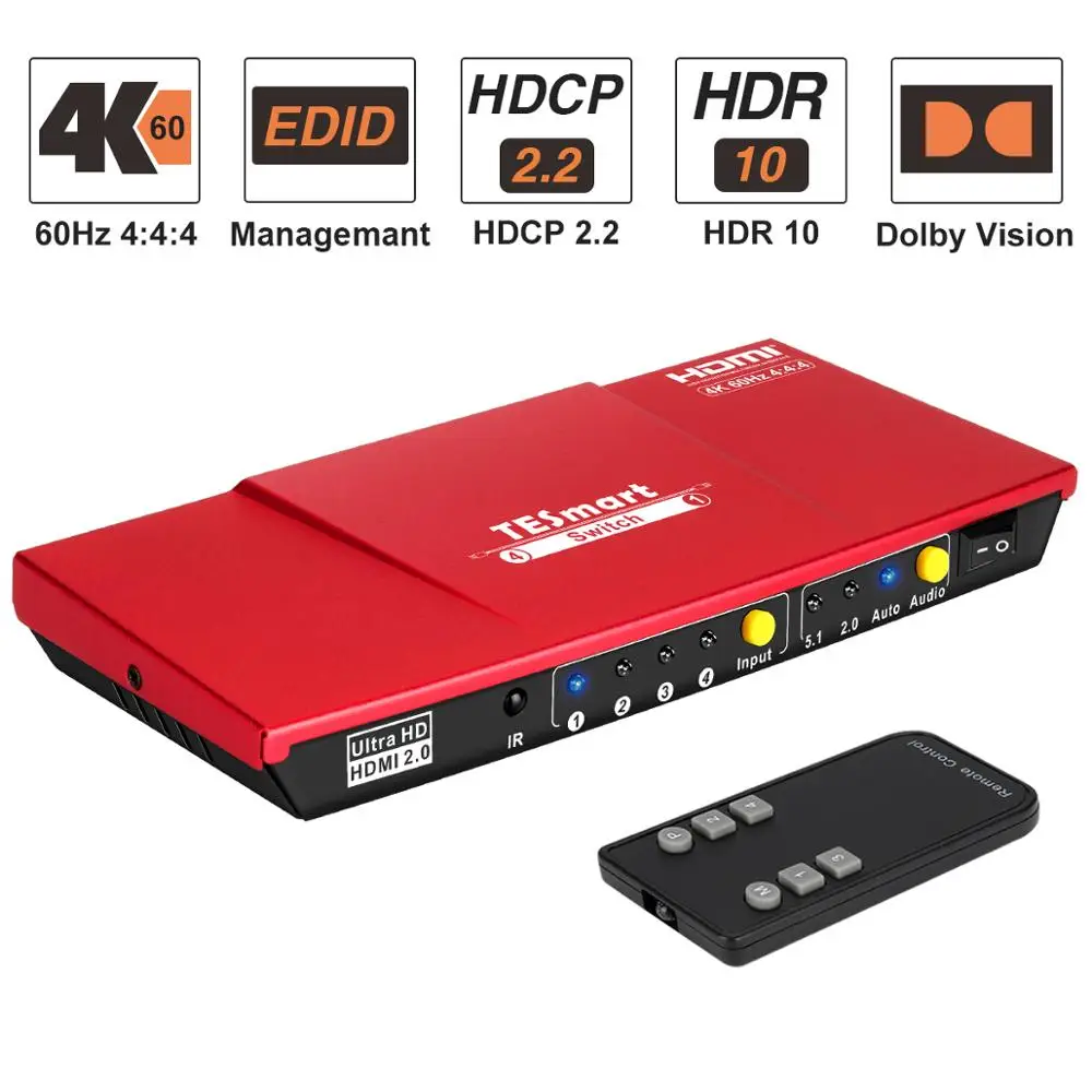 HDMI выключатель 4 в 1 с S/PDIF и L/R аудиовыходом поддержка HDTV 4K @ 60 Гц 4:4:4 ИК пульт