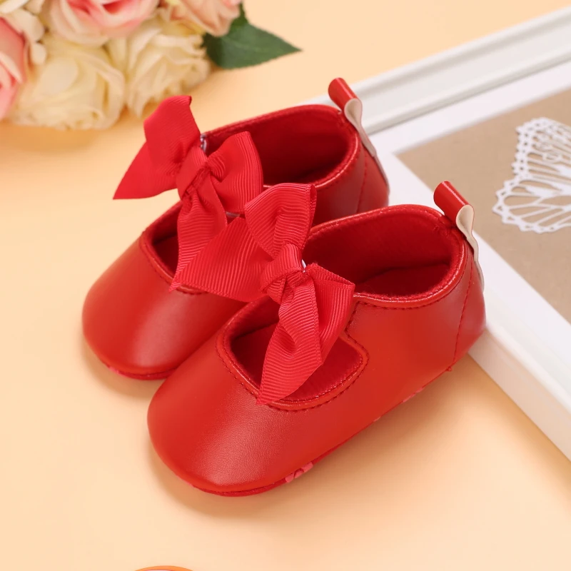 Baby Spring And Autumn Style Lovely Bow Solid Color Soft Sole Princess Shoes 0-18 Months Newborn Baby Casual Walking Shoes