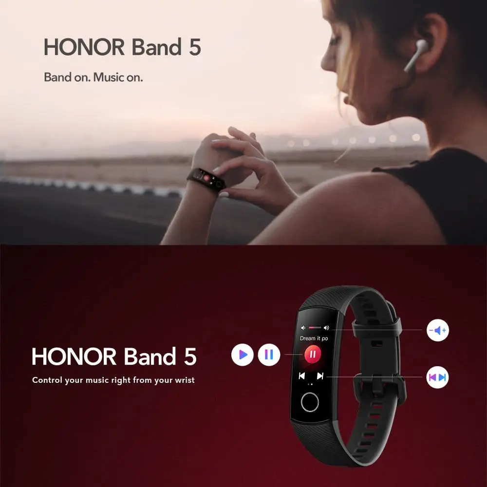 HUAWEI Honor Band 5 AMOLED Смарт Wirstband фитнес-браслет трекер пульсометр водонепроницаемый браслет Globle Версия