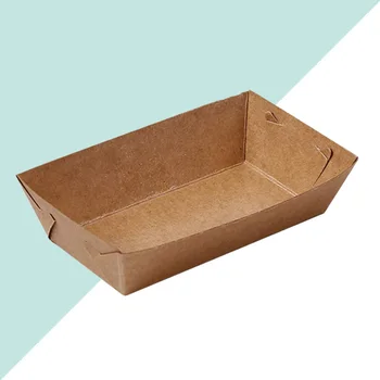 

50PCS Disposable Paper Food Serving Tray Kraft Paper Coating Boat Shape Snack Open Box French Fries Chicken Box