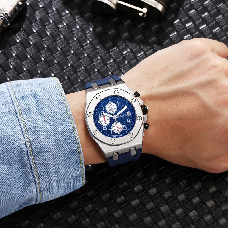 ONOLA Роскошные брендовые модные повседневные спортивные военные мужские часы многофункциональные водонепроницаемые аналоговые часы дизайнерские мужские часы