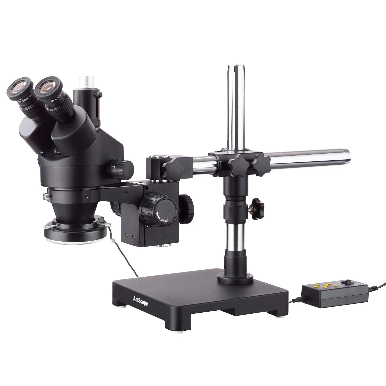 AmScope 7X-90X черный Тринокулярный Стерео зум микроскоп на одна рукоятка стрелы Стенд+ 144 направление регулируемый светодиодный кольцевой свет