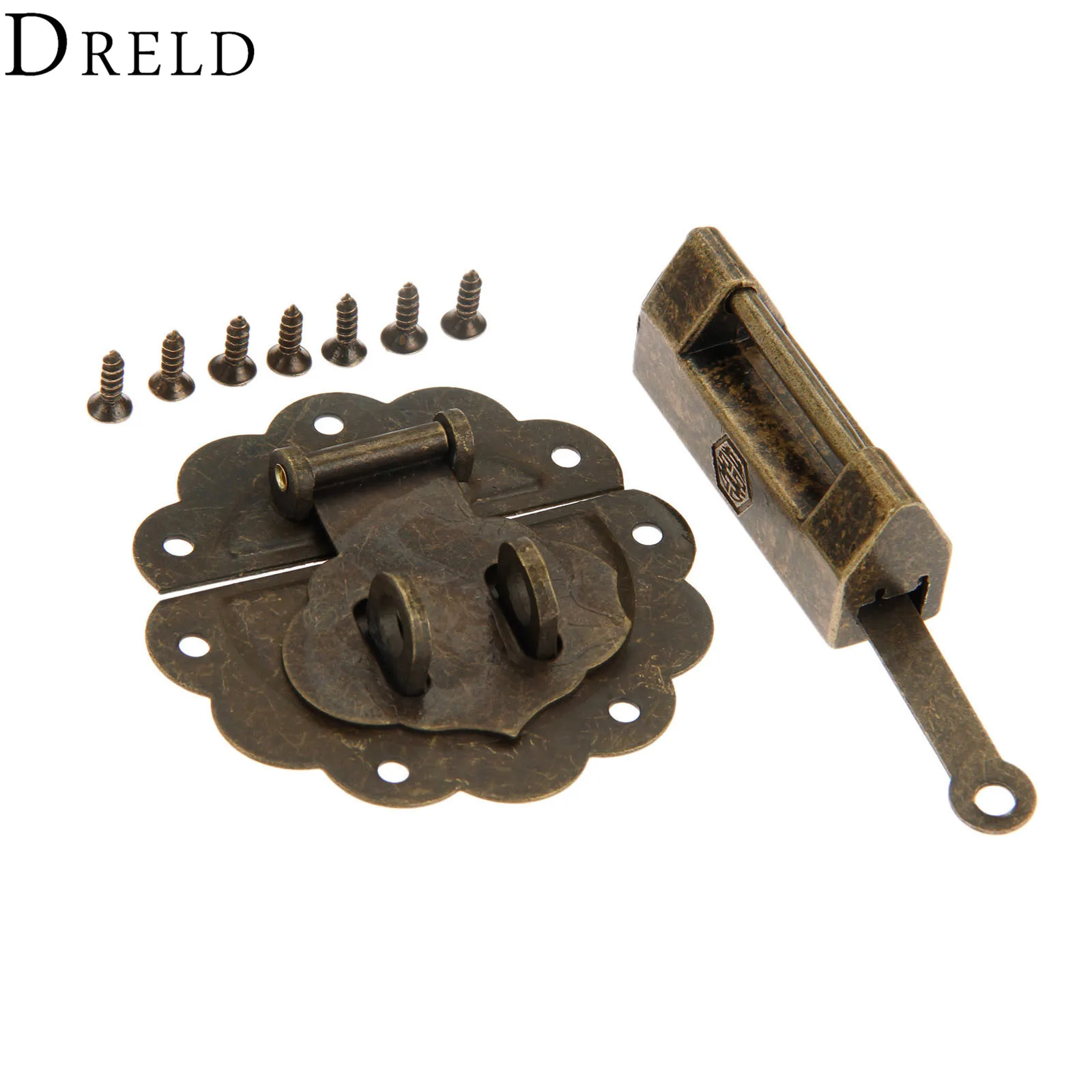 DRELD Antique Bronze Chinese Old Lock/Padlock and Box Latch Hasp Buckle Clasp for Cabinet Jewelry Wooden Furniture Hardware |