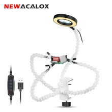 

NEWACALOX ClampingTable Soldering Third Helping Hand PCB Holder 3X Magnifying Glass USB LED Lighting Welding Station Rework Tool