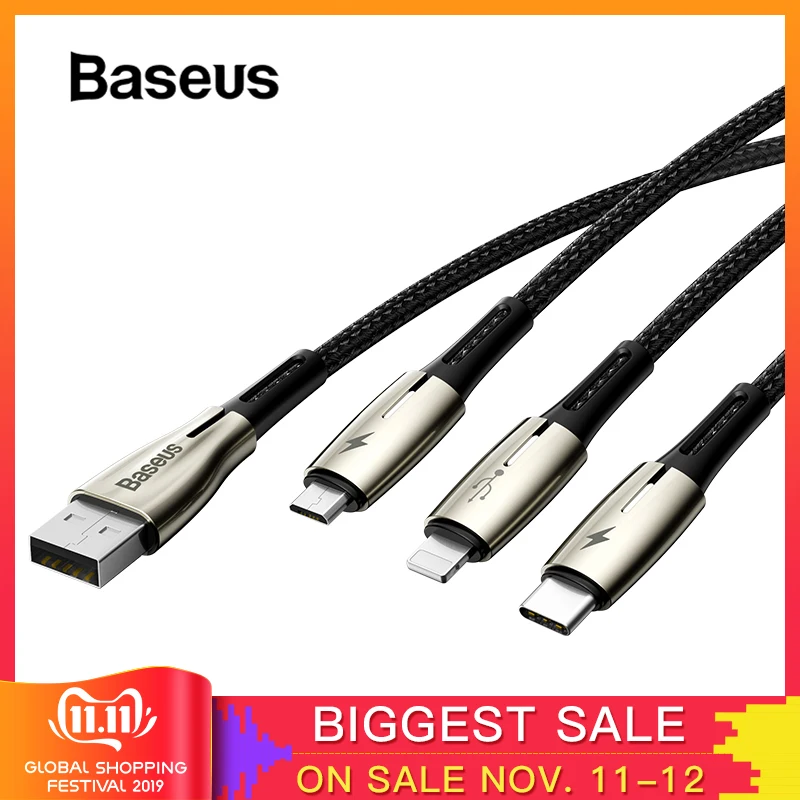 

Baseus USB Cable 3 in 1 USB Type C Cable for Samsung S10 iPhone XR XS Max 11 USB Charger Cable LED Micro USB Cable Charger Cord