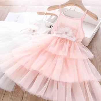 

2020 Summer Girls Pearl Flowers Cake Veil Dress