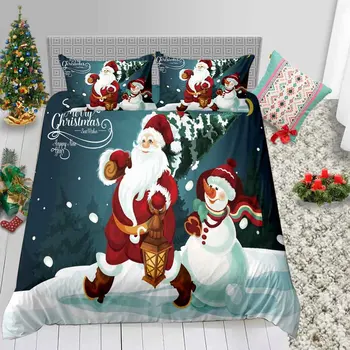 

Nightmare before christmas King Size Bedding Set Kids with Santa Claus Sled Comforter Cover with Pillowcase of Bed Cover Suit