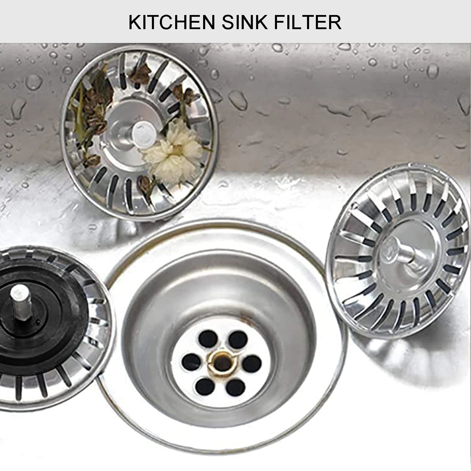 2 x Kitchen Sink Drain Waste Plug Strainer Mesh Basket Sewer Basin Filter Steel 