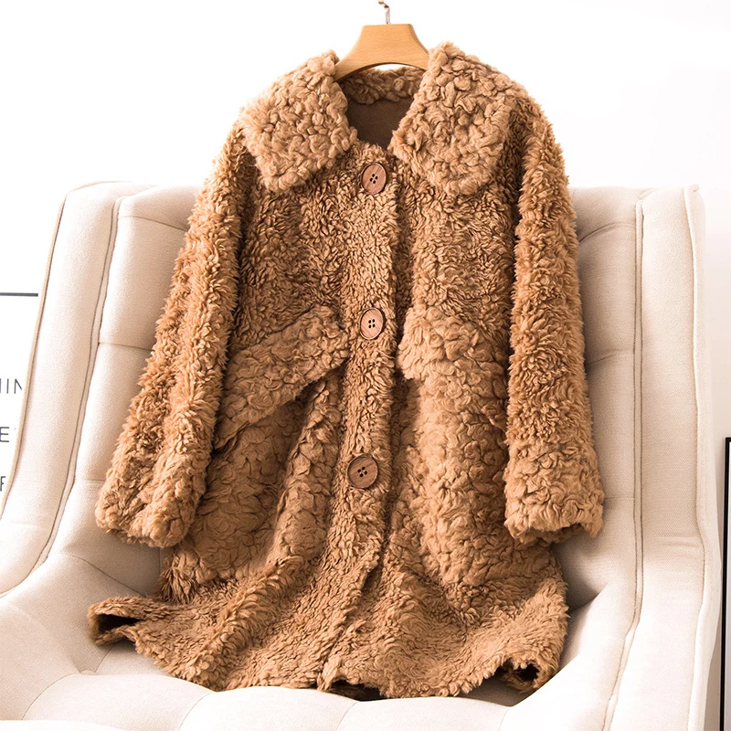 

Autumn Winter Coat Women Clothes 2020 Real Fur Coat Female Wool Jacket Korean Vintage Sheep Shearling Suede Lining Manteau Femme