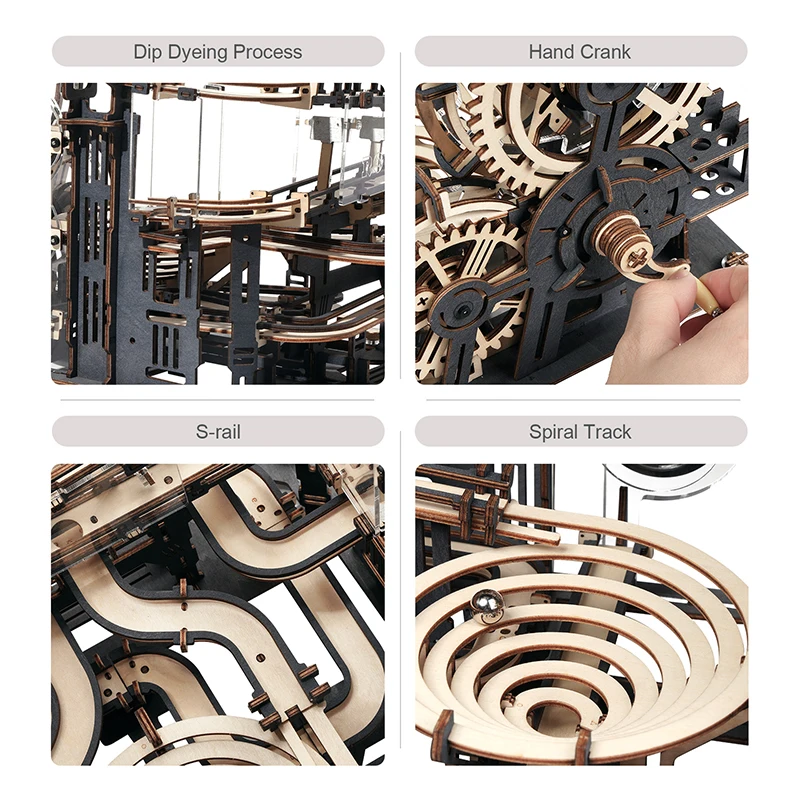 Robotime Rokr 대리석 런 세트, DIY 모델 빌딩 블록 키트, 5 종류 3D 나무 퍼즐, 조립 장난감 선물, 10 대 성인용 야간 도시